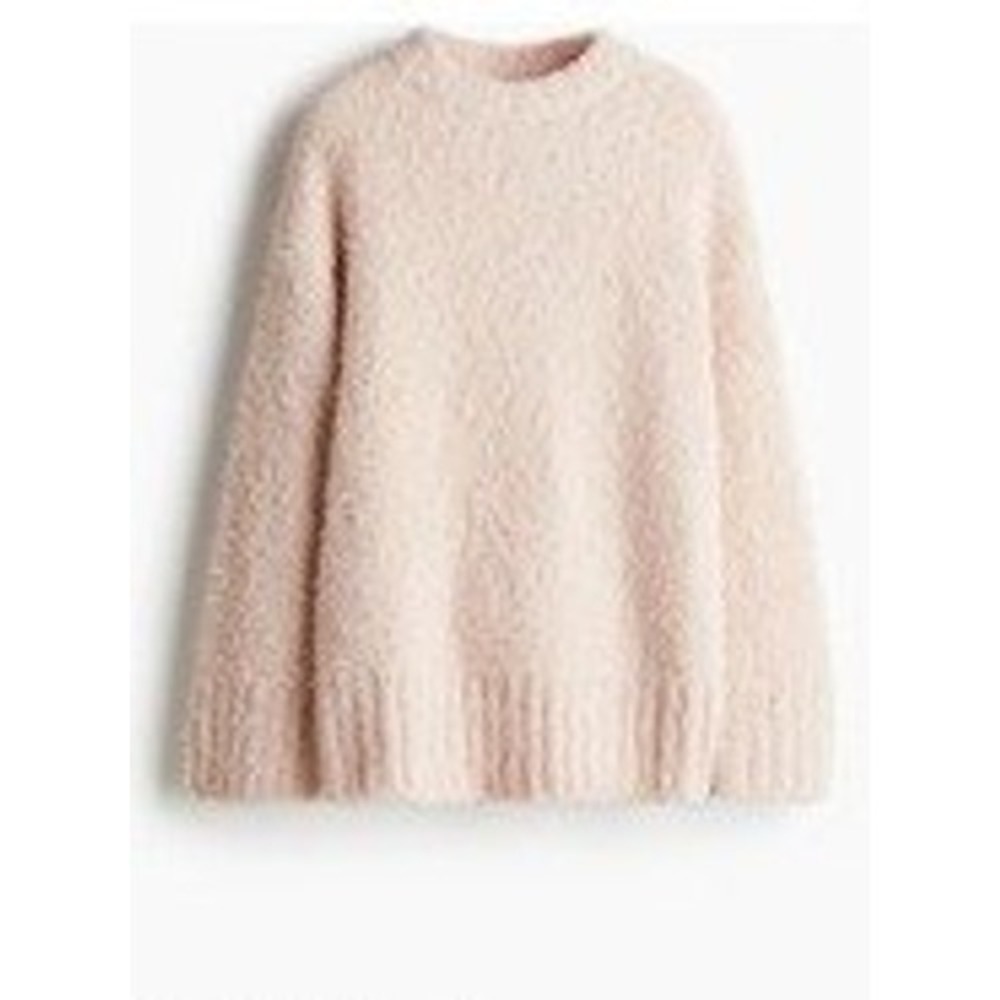 H M Divided Fluffy Knit Sweater Light Pink Mock Neck Loose Fit‎ Women